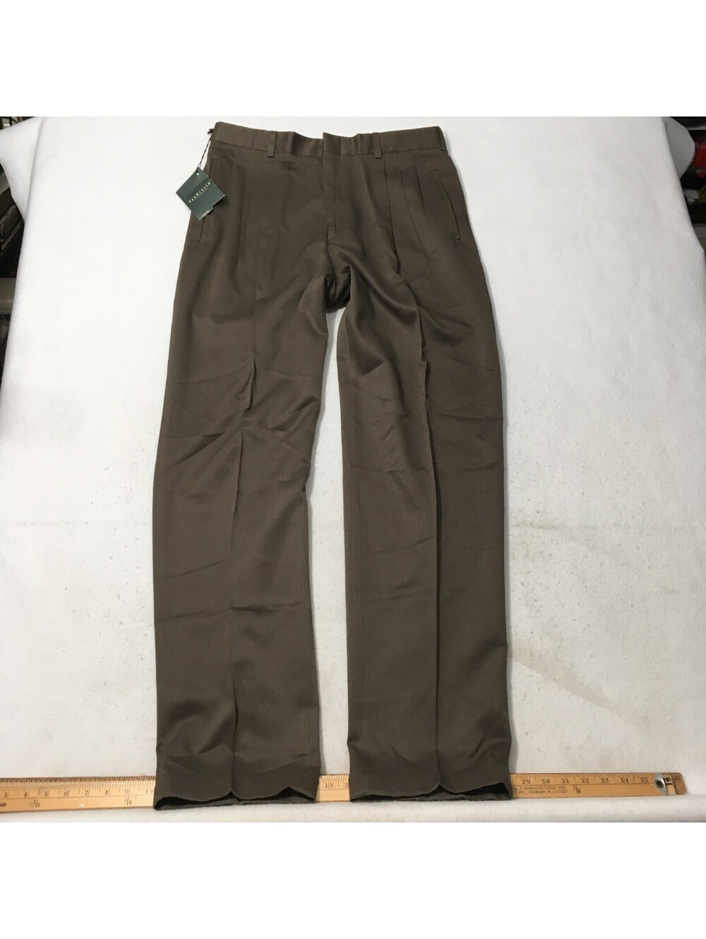 Van Heusen MICRO WASH Straight Fit PLEATED Dress Pants OLIVE 34 X 34 NEW OLD